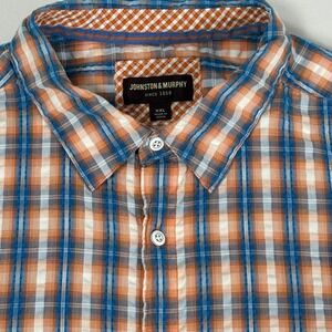 Johnston & Murphy Plaid Seersucker Short Sleeve Button Down Shirt Cotton Men XXL